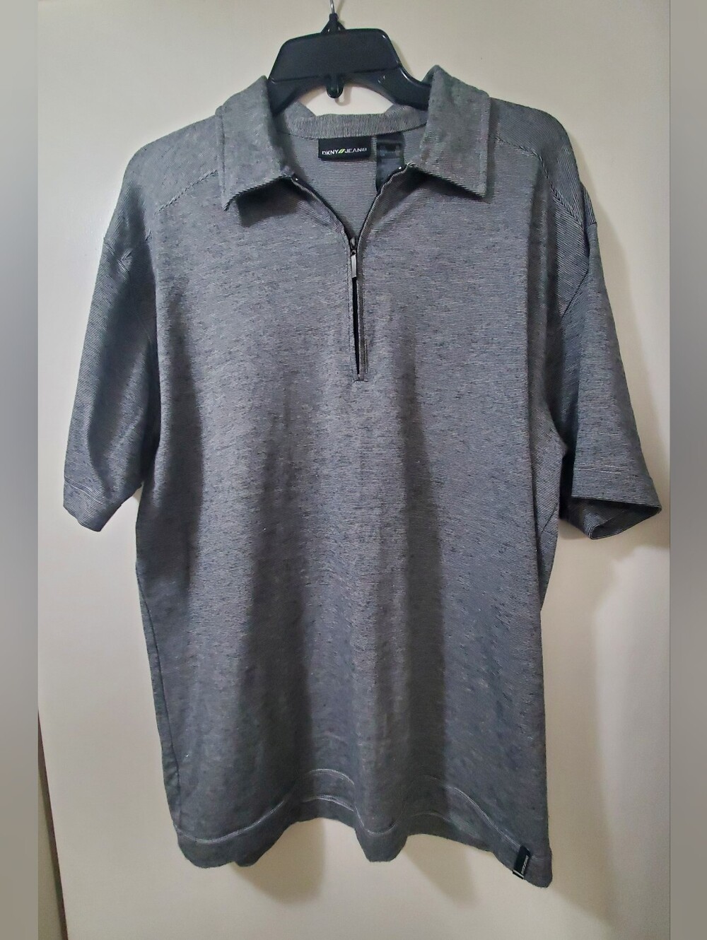 DKNY Men's Heather Gray Short-Sleeve Zip Polo Men Size XL